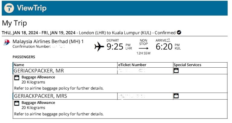 Ticket to Kuala Lumpur, Malaysia